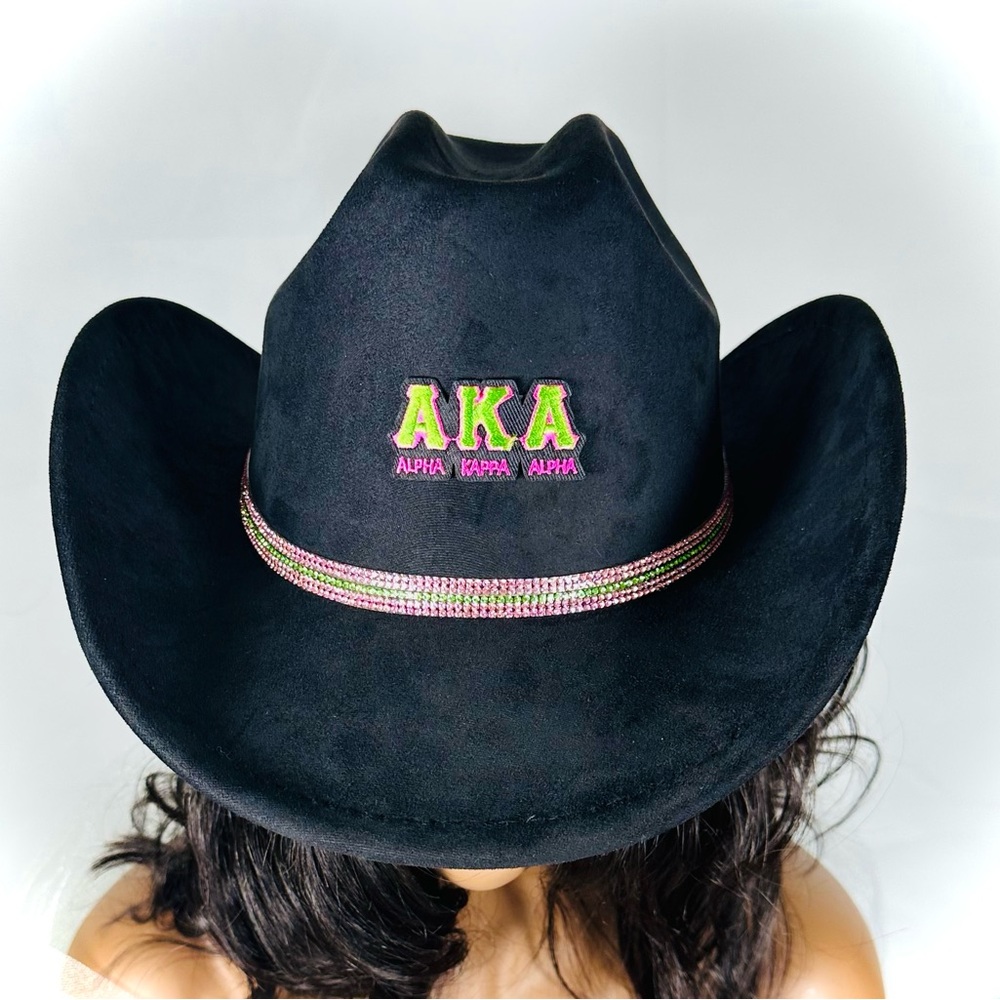 Alpha Kappa Alpha Hat | AKA Bling Cowboy Hat Pink & Green Line Dancing - Picture 2 of 6